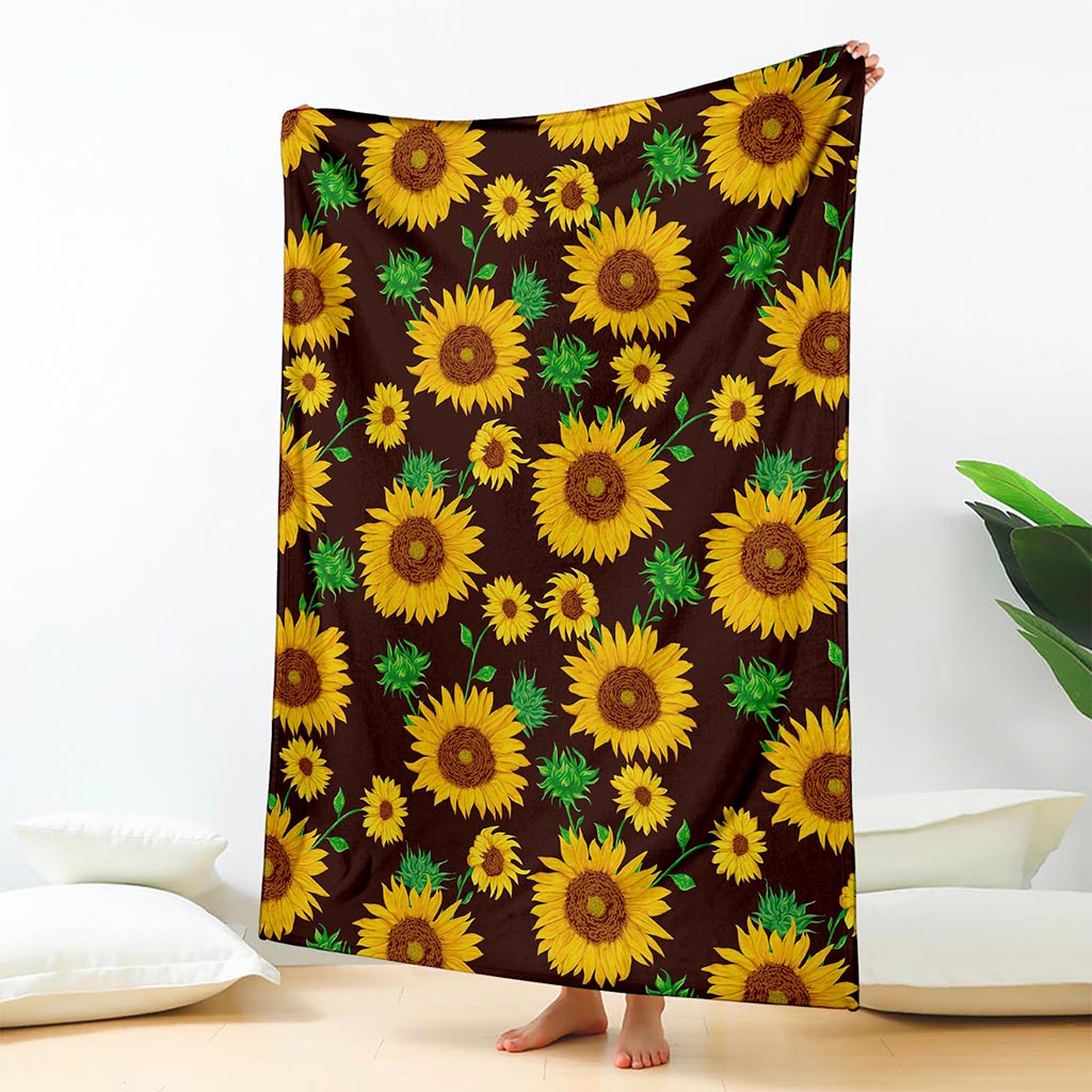 Brown Sunflower Pattern Print Blanket