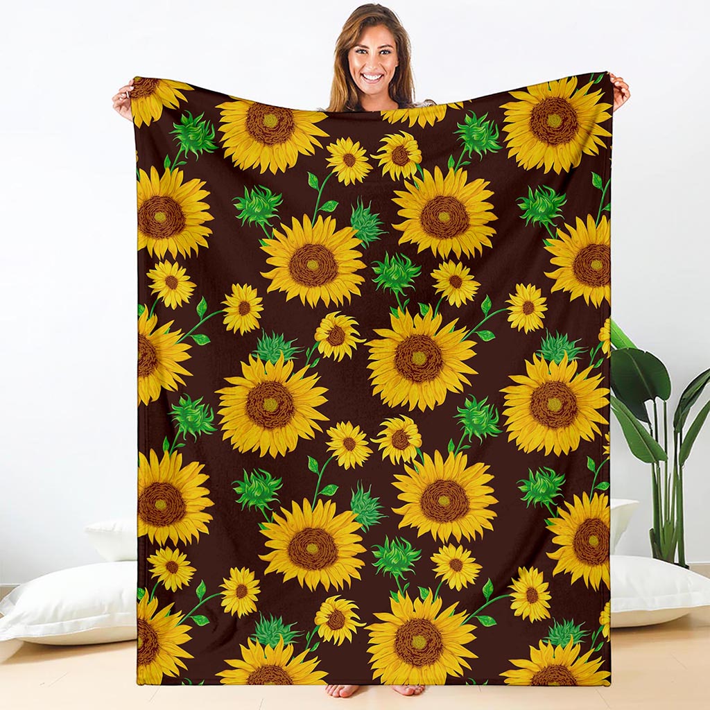 Brown Sunflower Pattern Print Blanket