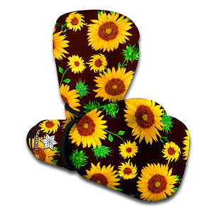 Brown Sunflower Pattern Print Boxing Gloves