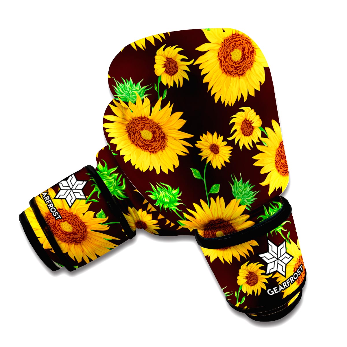 Brown Sunflower Pattern Print Boxing Gloves