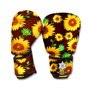 Brown Sunflower Pattern Print Boxing Gloves