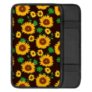 Brown Sunflower Pattern Print Car Center Console Cover