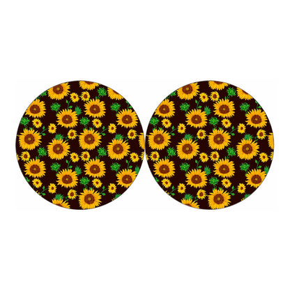 Brown Sunflower Pattern Print Car Coasters