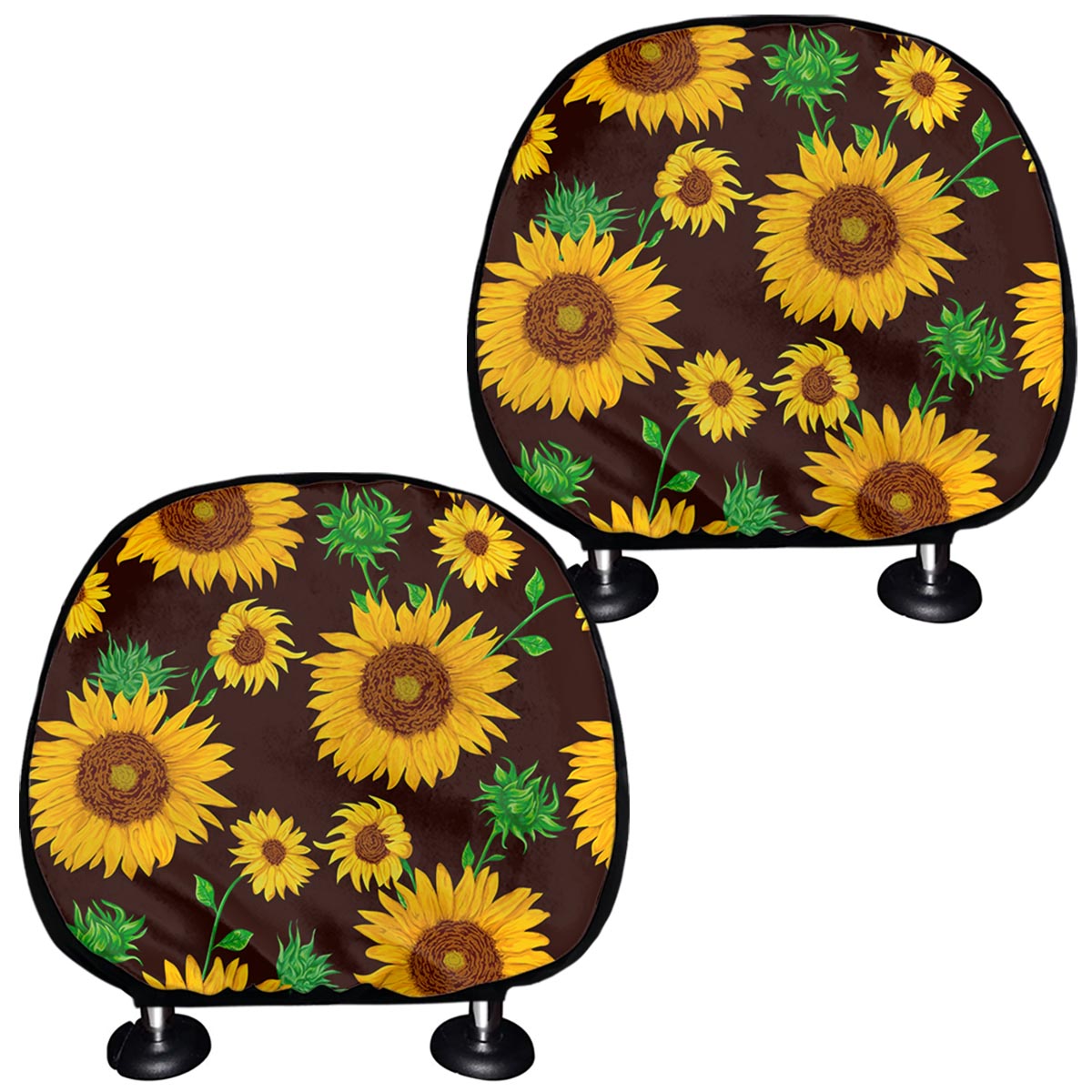 Brown Sunflower Pattern Print Car Headrest Covers
