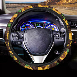 Brown Sunflower Pattern Print Car Steering Wheel Cover