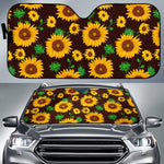 Brown Sunflower Pattern Print Car Sun Shade GearFrost