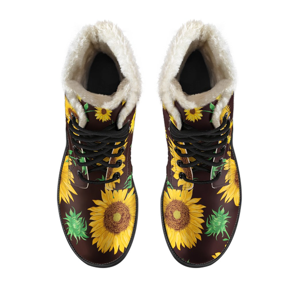 Brown Sunflower Pattern Print Comfy Boots GearFrost