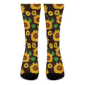 Brown Sunflower Pattern Print Crew Socks