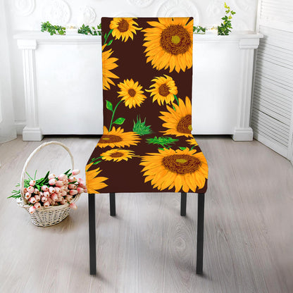 Brown Sunflower Pattern Print Dining Chair Slipcover