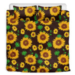 Brown Sunflower Pattern Print Duvet Cover Bedding Set