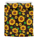 Brown Sunflower Pattern Print Duvet Cover Bedding Set