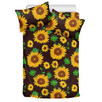 Brown Sunflower Pattern Print Duvet Cover Bedding Set