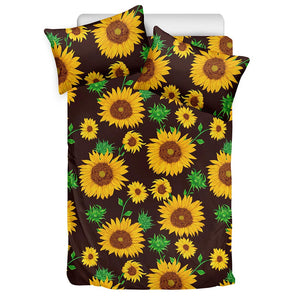 Brown Sunflower Pattern Print Duvet Cover Bedding Set