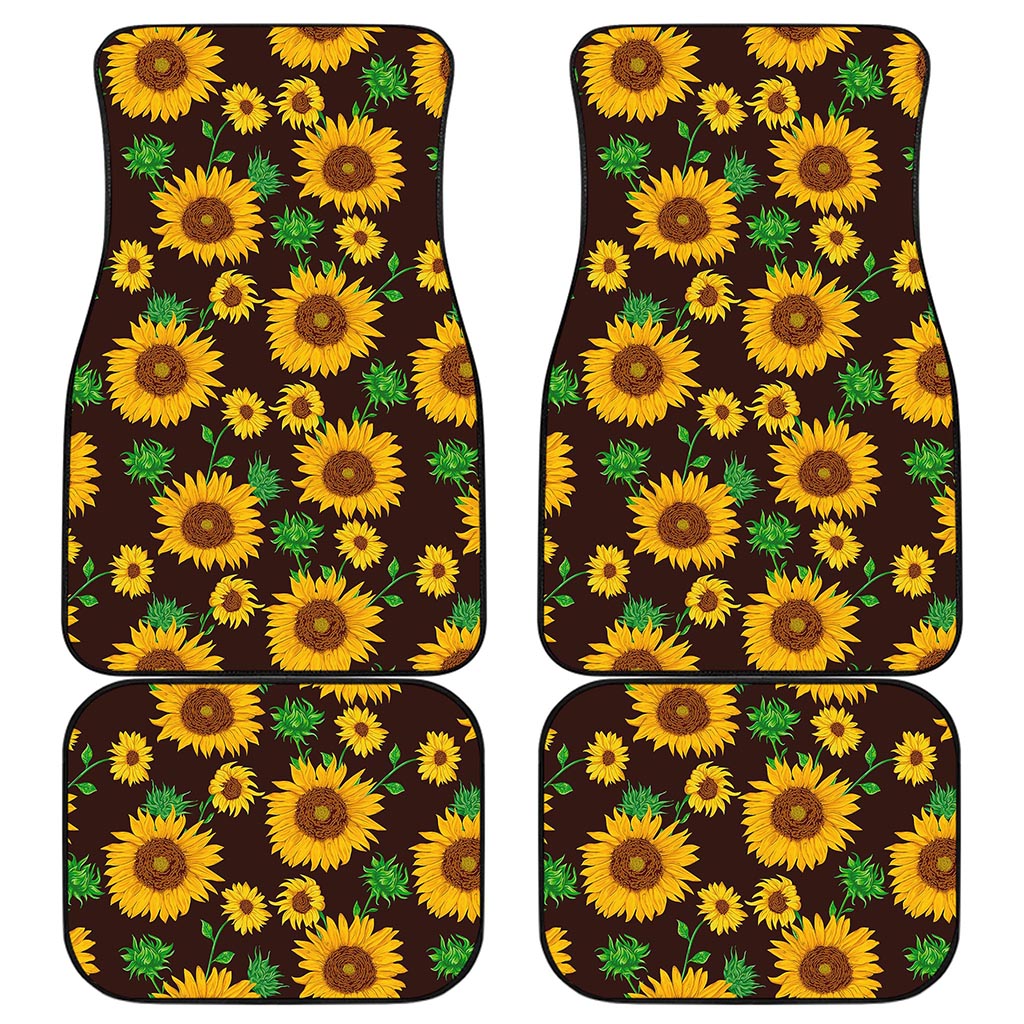 Brown Sunflower Pattern Print Front and Back Car Floor Mats