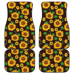 Brown Sunflower Pattern Print Front and Back Car Floor Mats