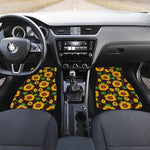 Brown Sunflower Pattern Print Front and Back Car Floor Mats