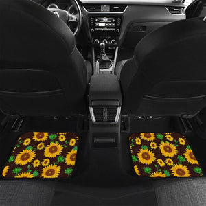 Brown Sunflower Pattern Print Front and Back Car Floor Mats