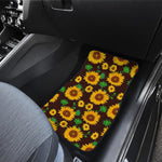 Brown Sunflower Pattern Print Front and Back Car Floor Mats