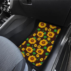 Brown Sunflower Pattern Print Front and Back Car Floor Mats