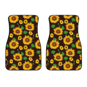 Brown Sunflower Pattern Print Front Car Floor Mats