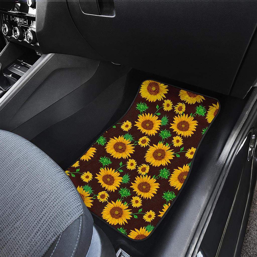 Brown Sunflower Pattern Print Front Car Floor Mats