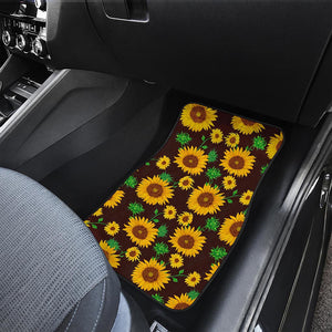 Brown Sunflower Pattern Print Front Car Floor Mats