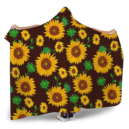Brown Sunflower Pattern Print Hooded Blanket
