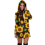 Brown Sunflower Pattern Print Hoodie Dress GearFrost