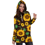 Brown Sunflower Pattern Print Hoodie Dress GearFrost