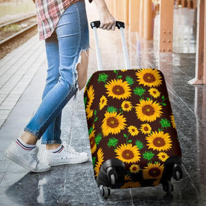 Brown Sunflower Pattern Print Luggage Cover GearFrost