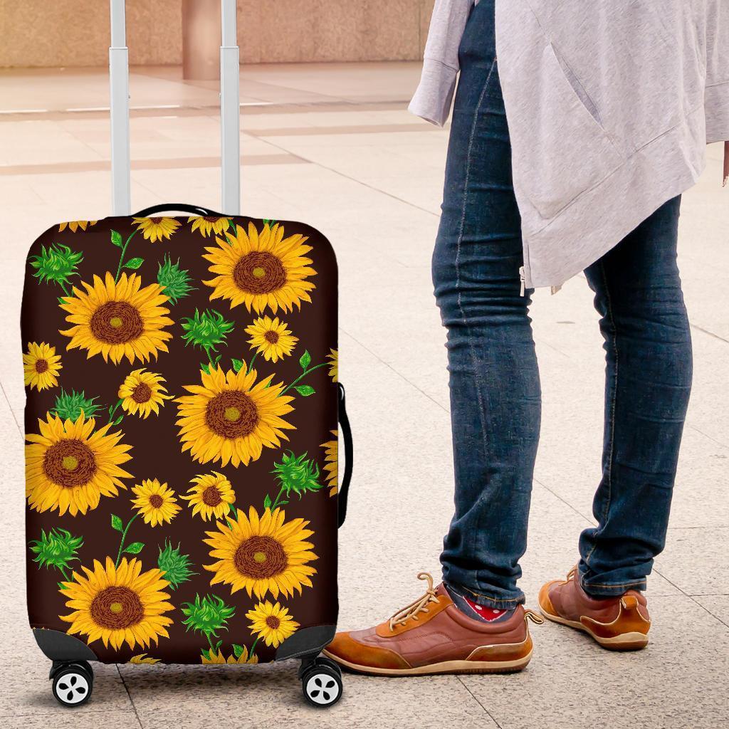 Brown Sunflower Pattern Print Luggage Cover GearFrost