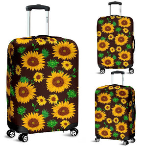 Brown Sunflower Pattern Print Luggage Cover GearFrost