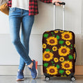 Brown Sunflower Pattern Print Luggage Cover