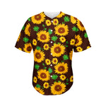 Brown Sunflower Pattern Print Men's Baseball Jersey