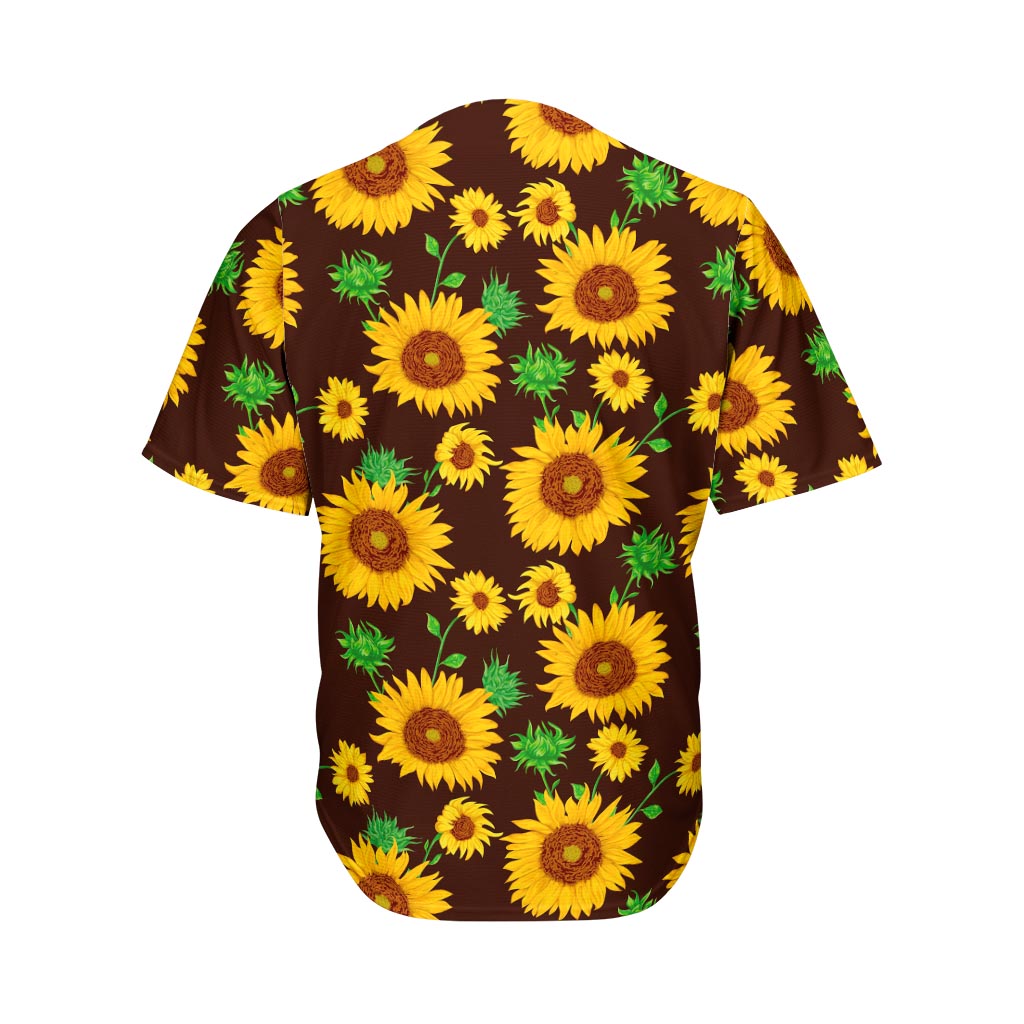 Brown Sunflower Pattern Print Men's Baseball Jersey