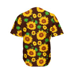 Brown Sunflower Pattern Print Men's Baseball Jersey