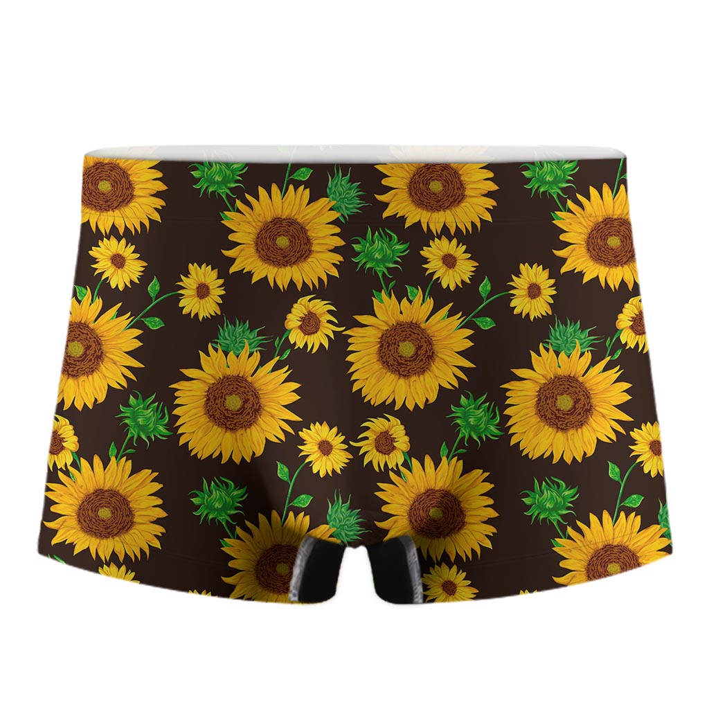 Brown Sunflower Pattern Print Men's Boxer Briefs