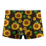 Brown Sunflower Pattern Print Men's Boxer Briefs