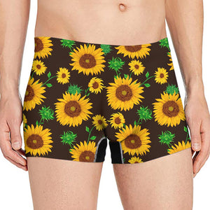 Brown Sunflower Pattern Print Men's Boxer Briefs