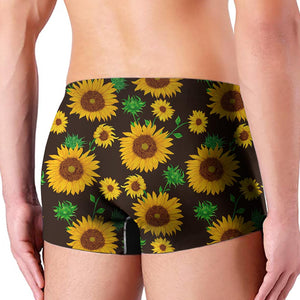 Brown Sunflower Pattern Print Men's Boxer Briefs