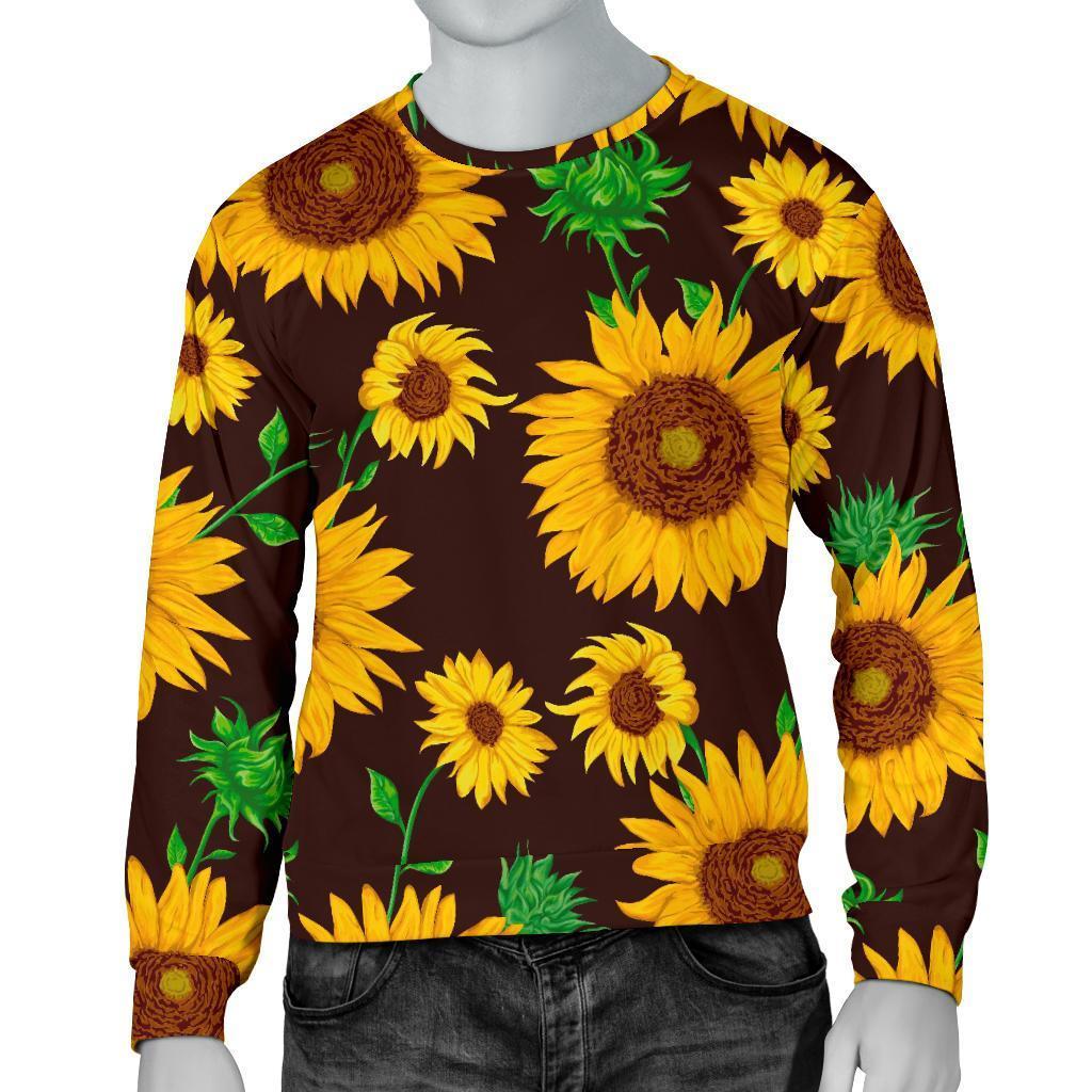 Brown Sunflower Pattern Print Men's Crewneck Sweatshirt GearFrost