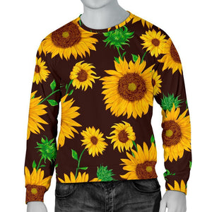 Brown Sunflower Pattern Print Men's Crewneck Sweatshirt GearFrost