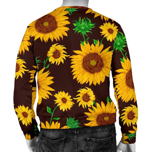 Brown Sunflower Pattern Print Men's Crewneck Sweatshirt GearFrost