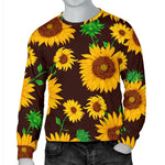 Brown Sunflower Pattern Print Men's Crewneck Sweatshirt GearFrost