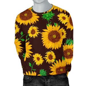 Brown Sunflower Pattern Print Men's Crewneck Sweatshirt GearFrost