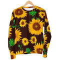 Brown Sunflower Pattern Print Men's Crewneck Sweatshirt