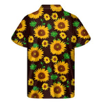 Brown Sunflower Pattern Print Men's Short Sleeve Shirt