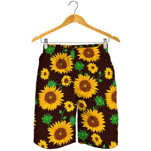 Brown Sunflower Pattern Print Men's Shorts