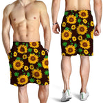 Brown Sunflower Pattern Print Men's Shorts