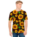 Brown Sunflower Pattern Print Men's T-Shirt